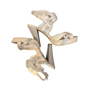 Calvin Klein Womens Taupe Leather Cage Platform Sandals High Cone Heel Gray